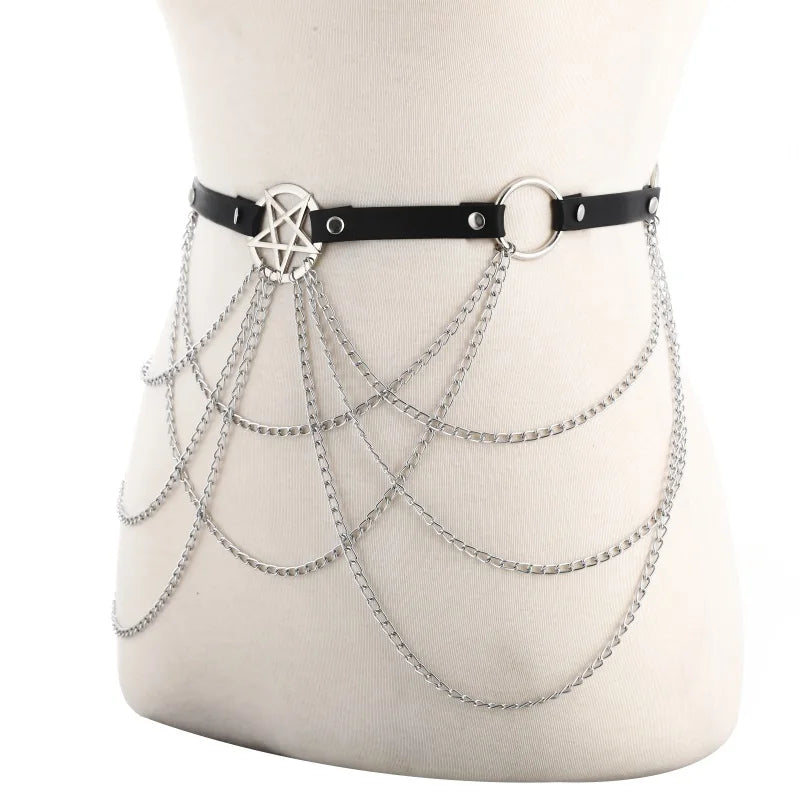 Pentagram Leather Waist Chain