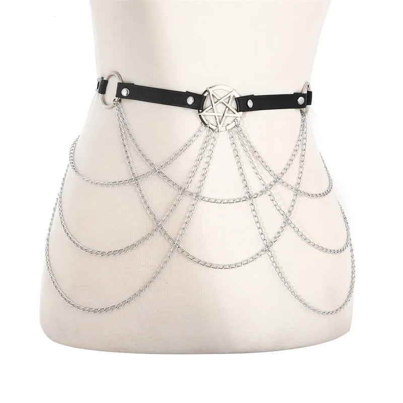 Pentagram Leather Waist Chain