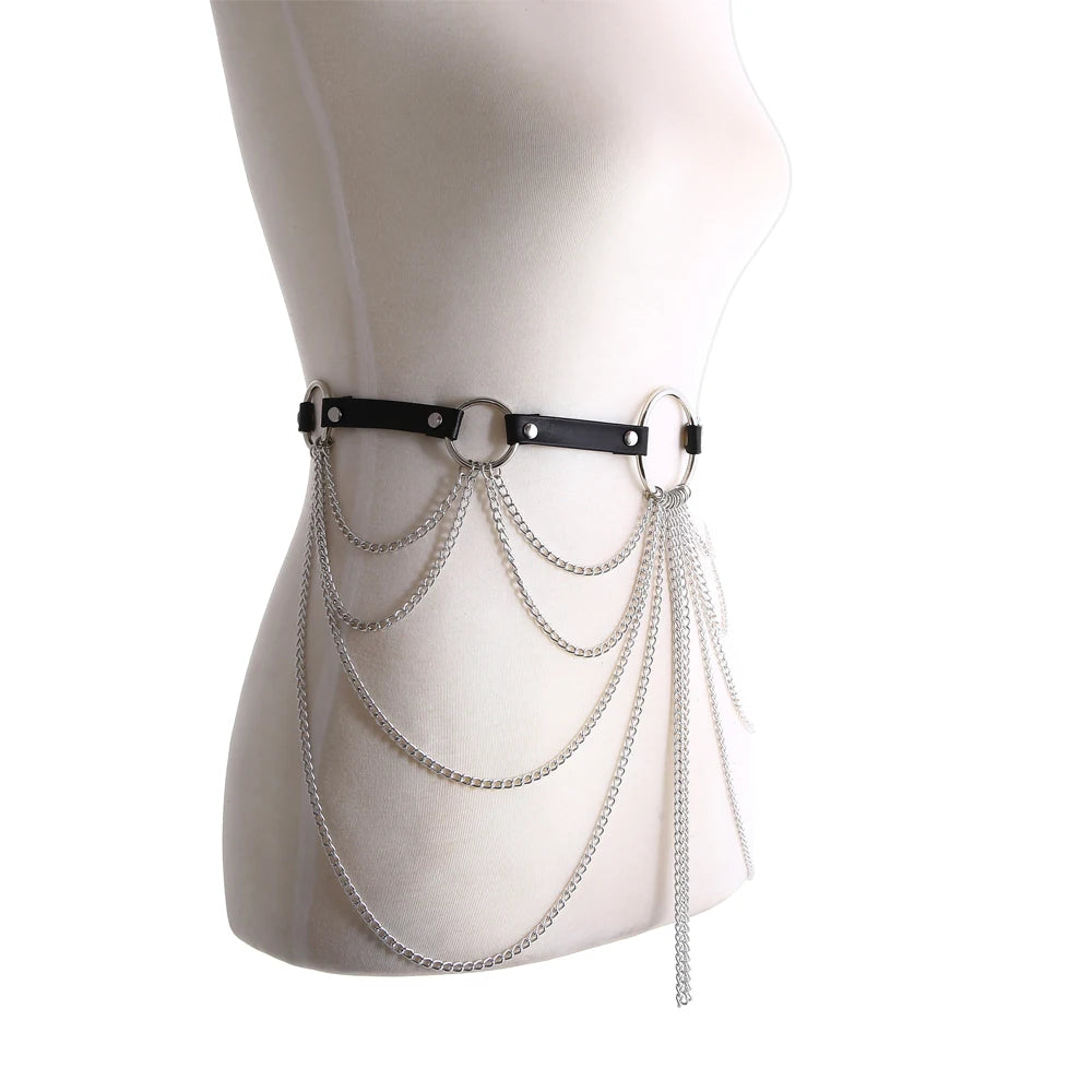 Summer Night - Goth Leather Belt With Chains