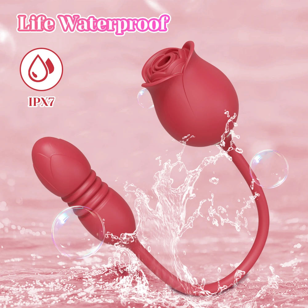 Pink Rose 2 in 1 Dildo Vibrator with Suction Function