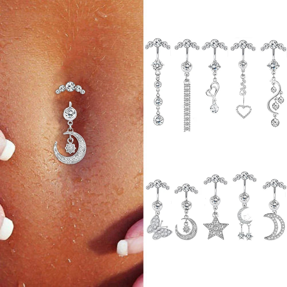 5 Crystal Steel Belly Button Sexy Navel Piercing Navel Women Dangling Body Navel Jewelry Belly Button Rings Charm