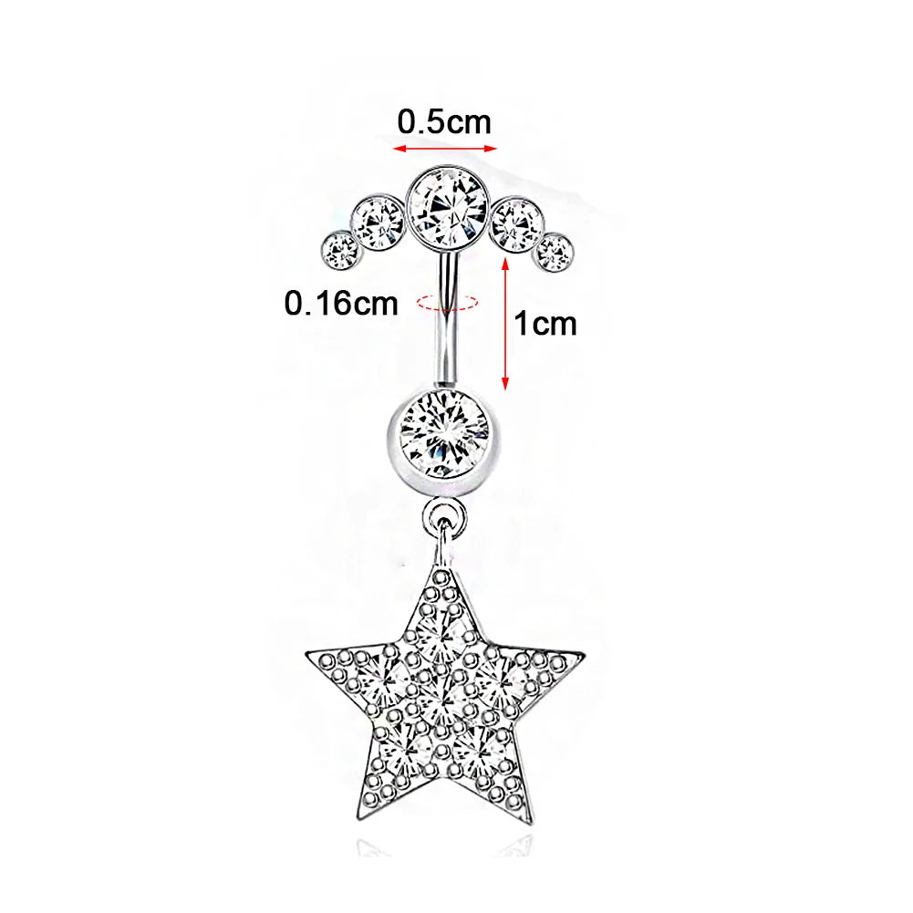 5 Crystal Steel Belly Button Sexy Navel Piercing Navel Women Dangling Body Navel Jewelry Belly Button Rings Charm