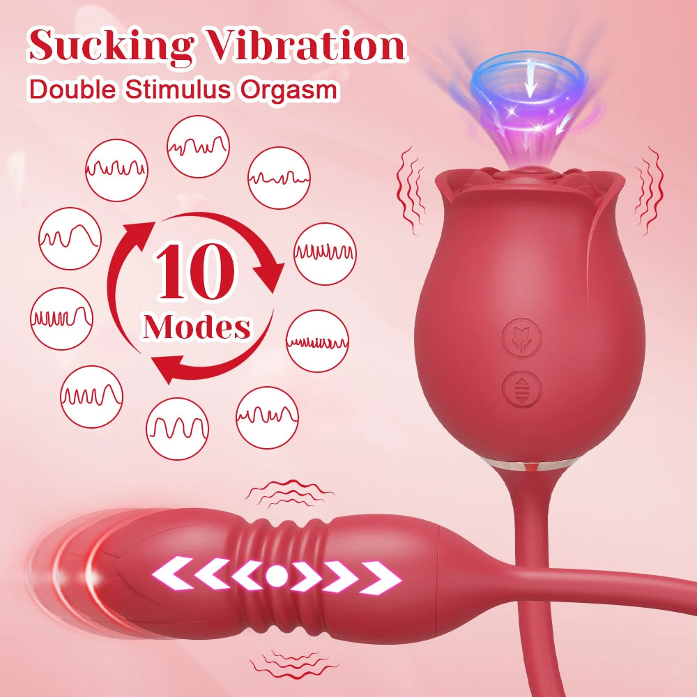 Pink Rose 2 in 1 Dildo Vibrator with Suction Function