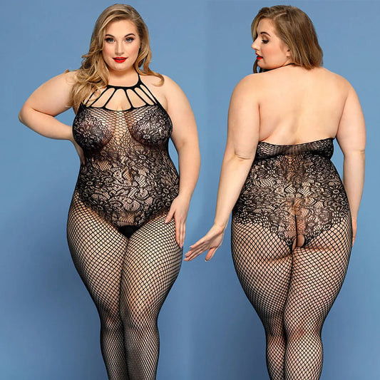 Sexy Lingerie Women Body Underwear Plus Size Halter Bodysuit Open Crotch Bodystocking Nightwear Erotic Lingerie Porno Costumes