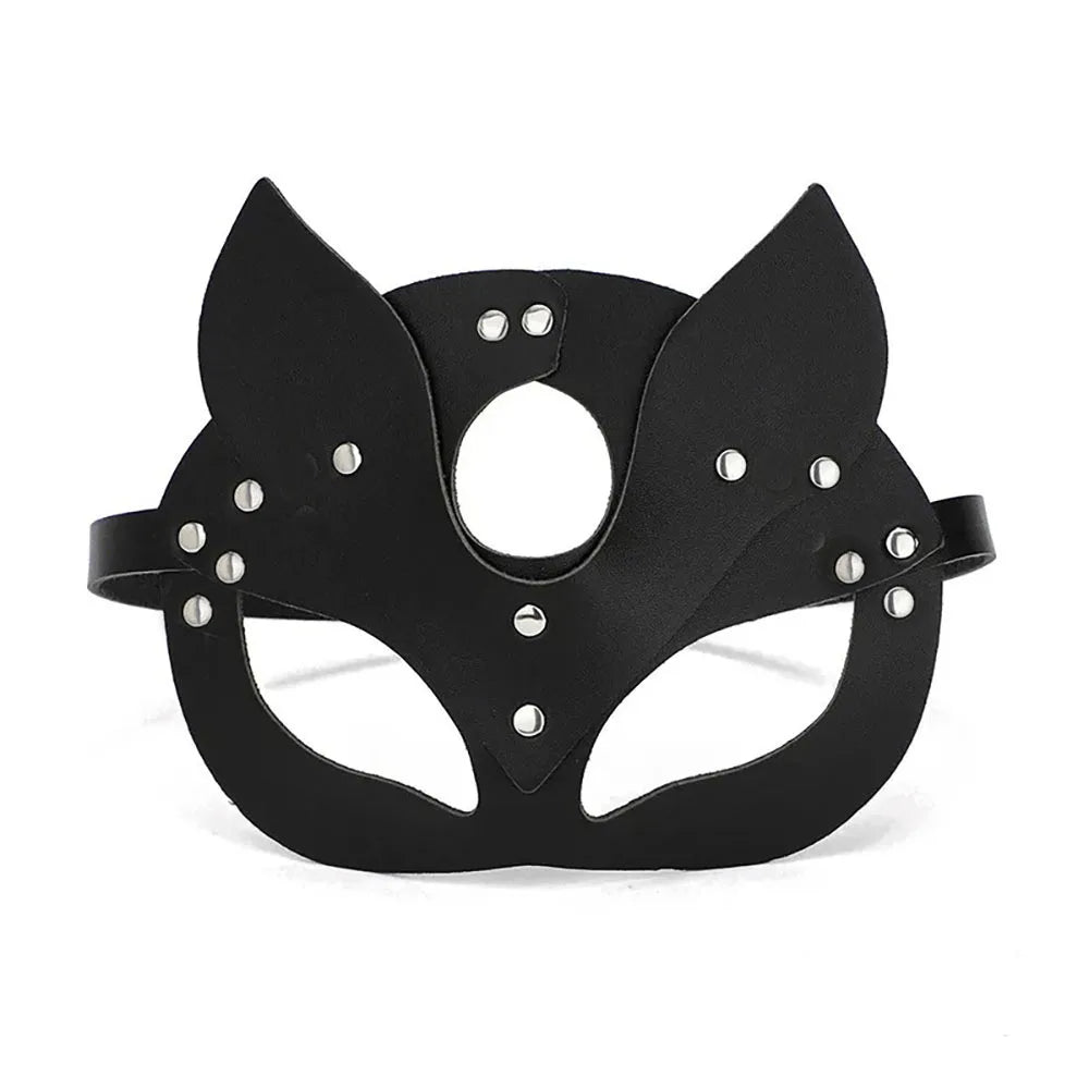 Midnight Temptress - Leather Cosplay Mask with Chain Harness