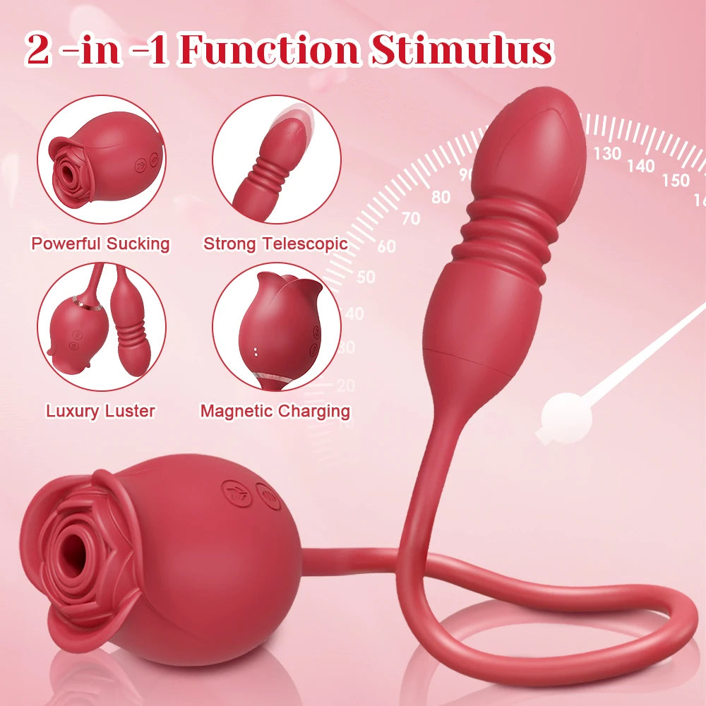 Pink Rose 2 in 1 Dildo Vibrator with Suction Function