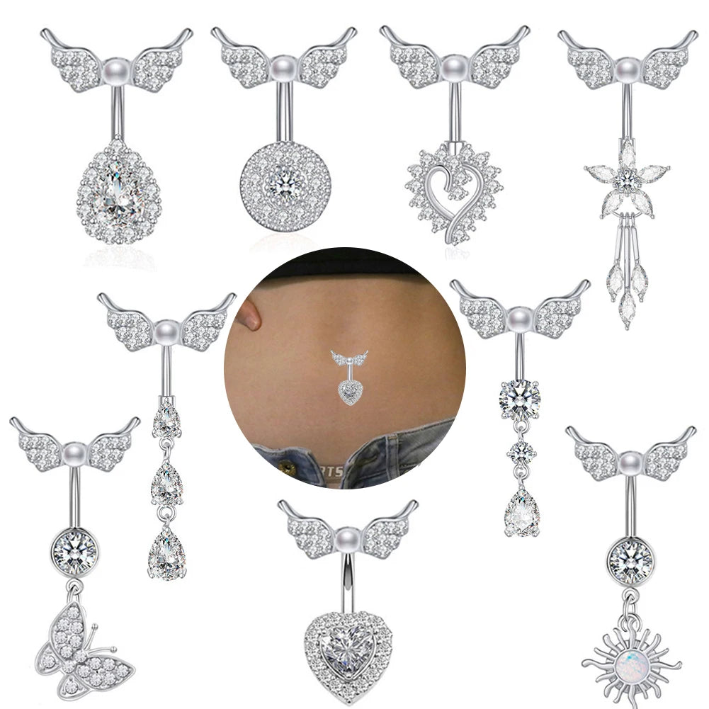 5 Crystal Steel Belly Button Sexy Navel Piercing Navel Women Dangling Body Navel Jewelry Belly Button Rings Charm