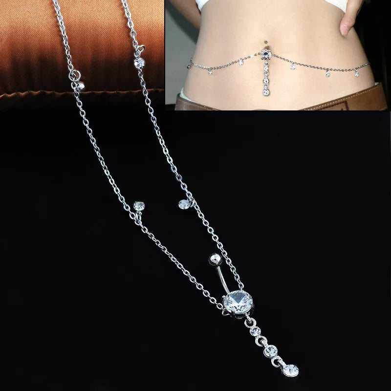 Rhinestone Dangle Belly Button Chain